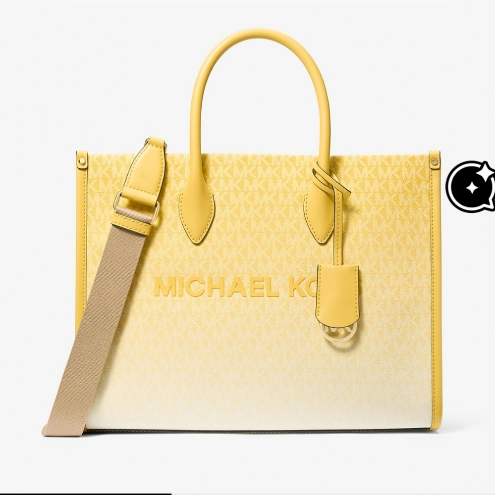 MICHAEL KORS MIRELLA MD OMBRÉ LOGO TOTE BAG  CROSSBODY STRAP DAISY YELLOW NEW